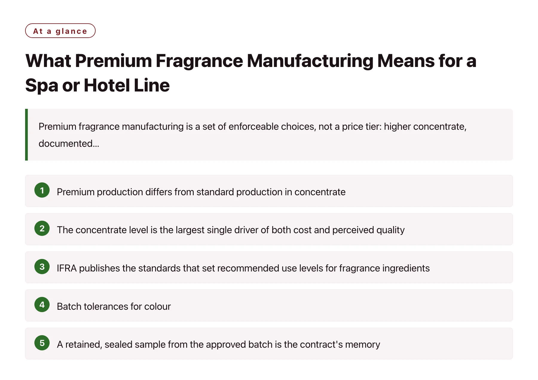 What Premium Fragrance Manufacturing Means for a Spa or Hotel Line——全文要点速览
